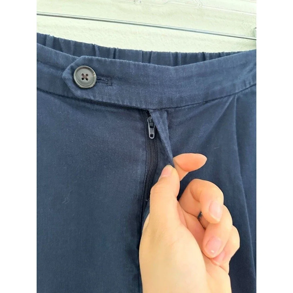 Banana Republic High Rise Linen Cotton Wide Leg Trouser Pants Prep Navy Blue 8P